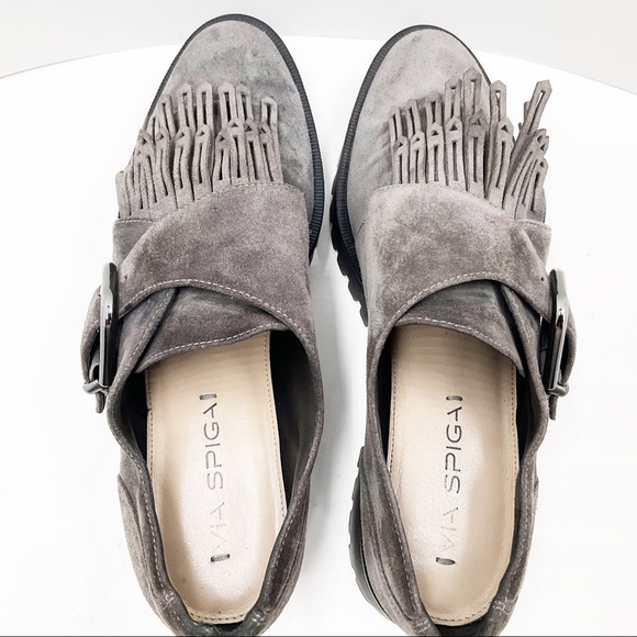 {Vis Spigia} Suede Fringed Loafers - Picture 8 of 16